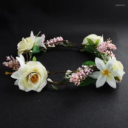 Nakrycia głowy 2023 Bridal Heakddress Beach Garland Rose Wreath Symulacja Flower Fashion Headhoop Pography Wedding Akcesoria