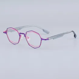 Montature per occhiali da sole Occhiali da vista irregolari poligonali di design giapponese con gamba in acetato Occhiali da vista in titanio da uomo per donna