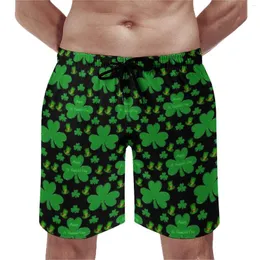 Herrshorts St Patricks Day Board Shamrock Print Hawaii Short Pants Man Graphic Sportswear Quick Dry Beach Trunks Birthday Present