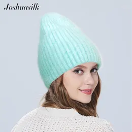 Joshuasilk Women's Angora Hat Winter Knitting for Girl With Barse Double with Lining1276f