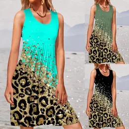 Casual Dresses Gradient Leopard for Women Beach Party Dress Summer Round Neck Tank Tank Sleeveless Tshirt Sundress