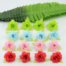 Hela 50 st 4cm handgjorda mini Artificial Silk Rose Flowers Heads with Leaves DIY Scrapbooking Flower Kiss Ball For Wedding De244e