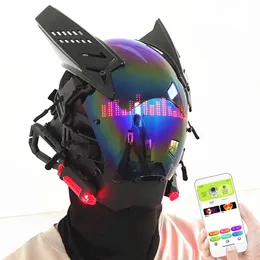 Maski imprezowe Bluetooth Cyberpunk Gothic Mask Helmet dla dorosłych Maski Technwearu Halloween Cosplay Akcesorium z LED LAMPE 230904