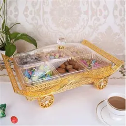 皿皿Kotak Permen Buah Kacang Pembagi Akrilik Piring Emas Mewah Eropa Dengan Tutup Baki Makanan Rumah Tangga Modern Kreatif 230904