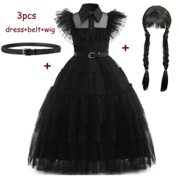 Cosplay الأربعاء addams زي الفتيات للأطفال addam Vestidos Mesh Party Dresses Carnival Costume Wowan Halloween Costume 230901