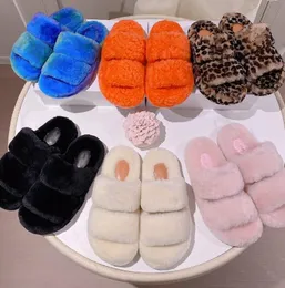 Designer Women Leopard Slippers Wool Mules Slide Pink white black Winter Fur Fluffy Furry Brand Warm Sandals Slides Fuzzy Girl Flip Flop Flat Bottom S g3TV#