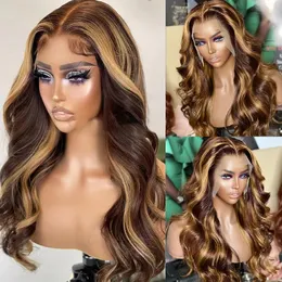 Podświetl perukę ludzkie włosy 40 -calowa fala ciała koronkowa przednia peruka Ombre Kolorowa peruka Brazylijska brązowa miodowa blond peruki dla kobiet