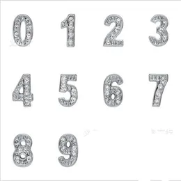 Strasssteine, versilbert, Nummer 0–9, Legierung, schwimmende Charms, passend für Glas-Medaillon, DIY-Schmuck, 100 Stück, Lot2934