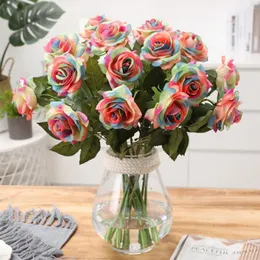Kwiaty dekoracyjne 11pcs Wysokiej klasy Rose Artificial Mini Flow Touch Wedding Buquet Decor Home