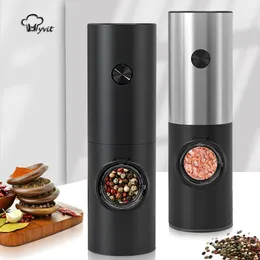 Mills Electric Pepper Spice Grinder Automatisk salt Shaker Mill för tyngdkraften med LED -ljus Justerbar grovhet 230901