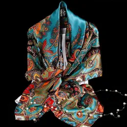 قلادة الأوشحة الجديدة Red Blue Silk وشاح Bufandas Women الوشاح الوطني Satin Square Squً