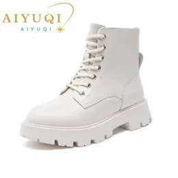 Boots AIYUQI Women's Marton Boots Genuine Leather Autumn Lace-up Motorcycle Boots Ladies British Style Women's Ankle Boots WHSLE MTO 230901