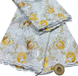 Swiss Cotton Spets White Wedding Dress for Women Tyg för Sewing Party Lady Clothes 2023 Högkvalitativ 5 meter textil strass Nigerianska damer bankett YQ-8232