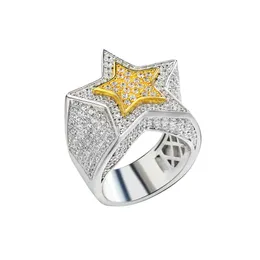 Bröllopsringar Jewe S925 Hip Hop Five Star Rings Men's Gold Silver Color Iced Out Cubic Zircon Jewelry Ring Gifts 230901