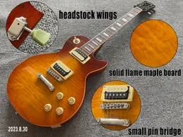 Electric guitar solid flame maple board thin brown burst HH Zebra pickups small pin bridge bone nut no pickguard