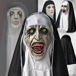 Party Masks Halloween Horror Nun Latex Mask Sister Headscarf Cosplay Scary Ghost Face Headgear Headpiece Carnival Costume Props 230901