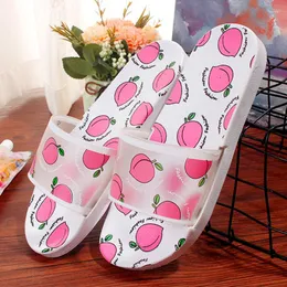 Slippers Summer Women's Cute Cartoon Fruit Print Transparent PVC Jelly Sandals Soft Flat Non-slip Bathroom