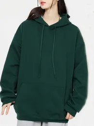 Felpe con cappuccio da donna 330g per il tempo libero donna 2023 autunno pullover in cotone felpe oversize allentato top a maniche lunghe tinta unita felpa verde