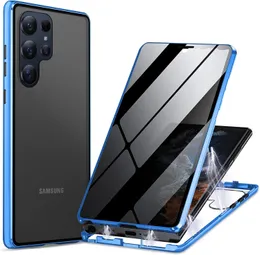 Магнитные 360-градусные защитные чехлы для защиты от подглядывания для телефонов Samsung Galaxy S23 Ultra S22 S21 S20 Note 20 10 S10 с магнитной адсорбцией, двухстороннее закаленное стекло