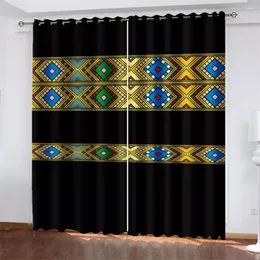 Curtain Black Saba Telet Pattern Ethiopian Eritrean 2 Pieces Light Filtering Curtains For Living Room Bedroom Kitchen Window Drape Decor