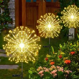 Other Event Party Supplies LED Solar Power Firework Lights Garden Decoration Fairy Waterproof Outdoor Dandelion Lawn Lamp for Patio Decor 230901