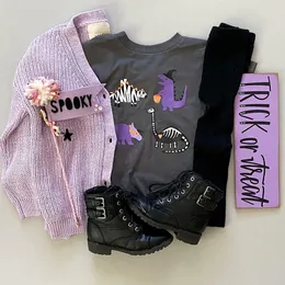 Bluzy bluzy 0-4y Kid-shirt Dzieci Dzieci Załoga z krótkim rękawem szyja dinozaur nadruk letnie topy na Halloween ubrania maluchowe dziewczęta T-shirt 230901