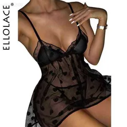 Sexig uppsättning ellolace exotiska kostymer sexig underkläder nattklänning röd polk dot babydoll het mini porr nattkläder transparenta erotiska varor w220920hd1p