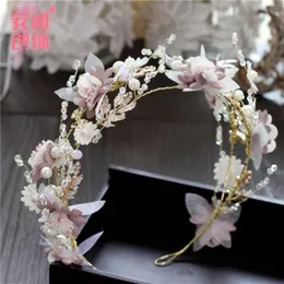 Wunderschöne rosa Kopfschmuck Kristalle Blumen Hochzeit Stirnband handgemachte Perlen Braut Krone Tiara Lady Haarbänder Böhmen Braut Haar Ac295r