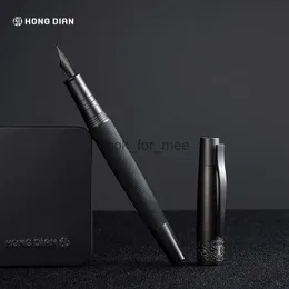 نافورة أقلام هونغديان 6013 أسود ميتال نافورة القلم التيتانيوم الأسود للرجال الأعمال EF/ F/ المنحنى NIB الدوران قبعة القلم هدية القلم HKD230904
