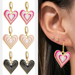 Hoop Huggie Trendy Colorido Multi-camada Coração Pingente Brincos Rosa Esmalte 18K Banhado A Ouro Metal Círculo Aros Fivela de Orelha Y2K Jóias 230901