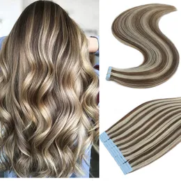 Tape in Blonde Hair Extensions Tape in Extensions Human Hair Color 2 Darkest Brown Highlighted 613 Bleach Blonde Hair Extensions 100g P2 613