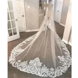 우아한 2019 새로운 웨딩 베일 3 미터 길이의 대성당 길이 레이스 아플리케 (Appliqued Real Image Tulle Bridal Veil)