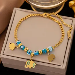 Link Pulseiras Yoiumit Personalizado Moda Flor Redondo Olho Azul Elefante 18K Cor Dourada Aço Inoxidável Para Mulheres Pulseira Feminina Jóias