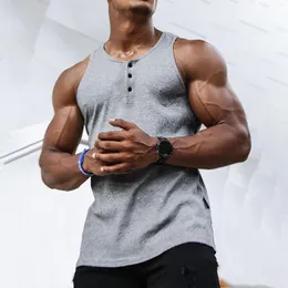 Erkek tankları düz renkli henley boyun yelek rahat hızlı kurutma nefes alabilen kolsuz spor fitness eğitim tişört