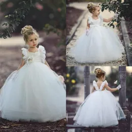 Sukienki dla dziewczynki biały tiul Pierwsza Komunalna Koronka Koronka Księżniczka Kwiatowa sukienka Weddna Przyjęcie Urodzin