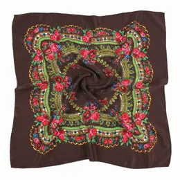 Hängande halsdukar etnisk stil kvinnor fyrkantiga halsduk ryska nationella sjal hijab huvud halsdukar damer retro blommigt tryck bandana foulard handduk x0904