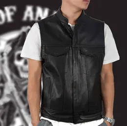 Män västar mode väst svart motorcykel hip hop waistcoat manlig faux läder punk solid svart vår ärmlös läder väst 230904