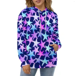 Kobiety z kapturem pastelowe rozgwiazdy swobodne wielokolorowe zwierzę Kawaii pullover z kapturem z kapturem z długim rękawem Hip Hop Graphic luźne bluzy