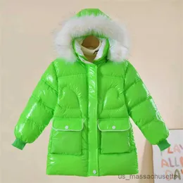 Down Coat Girls Winter Thicken Warm Shiny Coats 2023 New Children Fashion Long Down Jackets Kids Clothing Teens Girl Plus Outerwear R230905