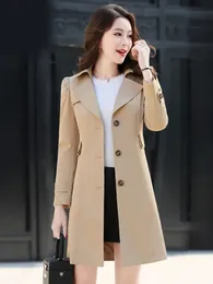 Kopa damska płaszcza wiosna jesienna khaki wiatrówka w środku long płaszcza kobiety Slimeed Slim Masher Fashion 230904