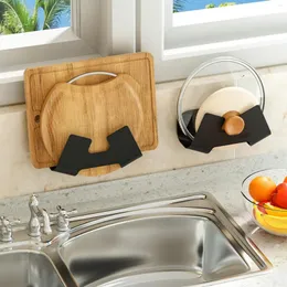 Kitchen Storage Wall Mounted Pot Lid Holder Multipurpose Punch-Free Cover Drain Rack Organizer Cutting Board C66