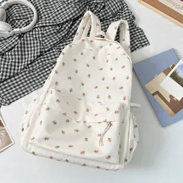 School Bags Tas punggung sekolah pelajar Korea tas branco Floral untuk remaja perempuan ransel wanita lucu buku nilon besar 230905