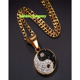Stainless Steel Tai Chi Pendant Pave CZ Stone Chinese Style Yin Yang Necklace Hip Hop Jewelry With 24 Inches Cuban Link Chain5244709