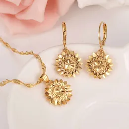 Dubai India Etiopiska set smycken halsband hänge örhänge smycken Habesha tjej 14 K fast guld gf blomma europa brud set k3