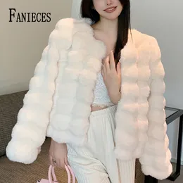 Womens Fur Faux Fanieces in Winter Coat High Quality Long Sleeve Collarless Cardigan Artificial Jackets Outter Weart 230904