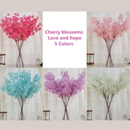 Neue künstliche Blumen Simulation Kirschblüten Hochzeit liefert Seidenblumenstrauß Heimdekoration 5 Farben 10 Stück Lot239Q
