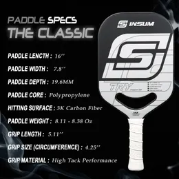 Ракетки для сквоша INSUM прибытия 3K углеродное волокно трение Padel PP Honeycomb Core Ракетка Pickleball Paddle для спортивных тренировок Pickleball 230904