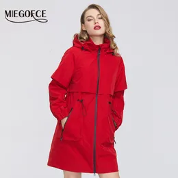 Womens Trench Coats MIEGOFCE Spring Women Coat Windproof Windbreaker Fashion Loose Classic With Hood Zipper Pockets Lady Jacket F20272 230904