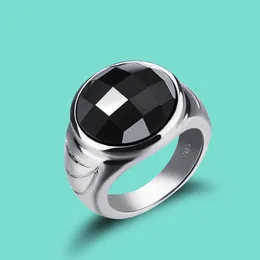 Bröllopsringar 925 Sterling Silver Ring Classic Silver Ornament Obsidian Neutral Ring Men and Women For Daily Collocation Fashion Jewelry Ring 230904