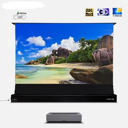 92/100inch Electric Tab Tension Floor Rising Projector Screen Projection Screen for HD 4K 8K 3D UST Projector